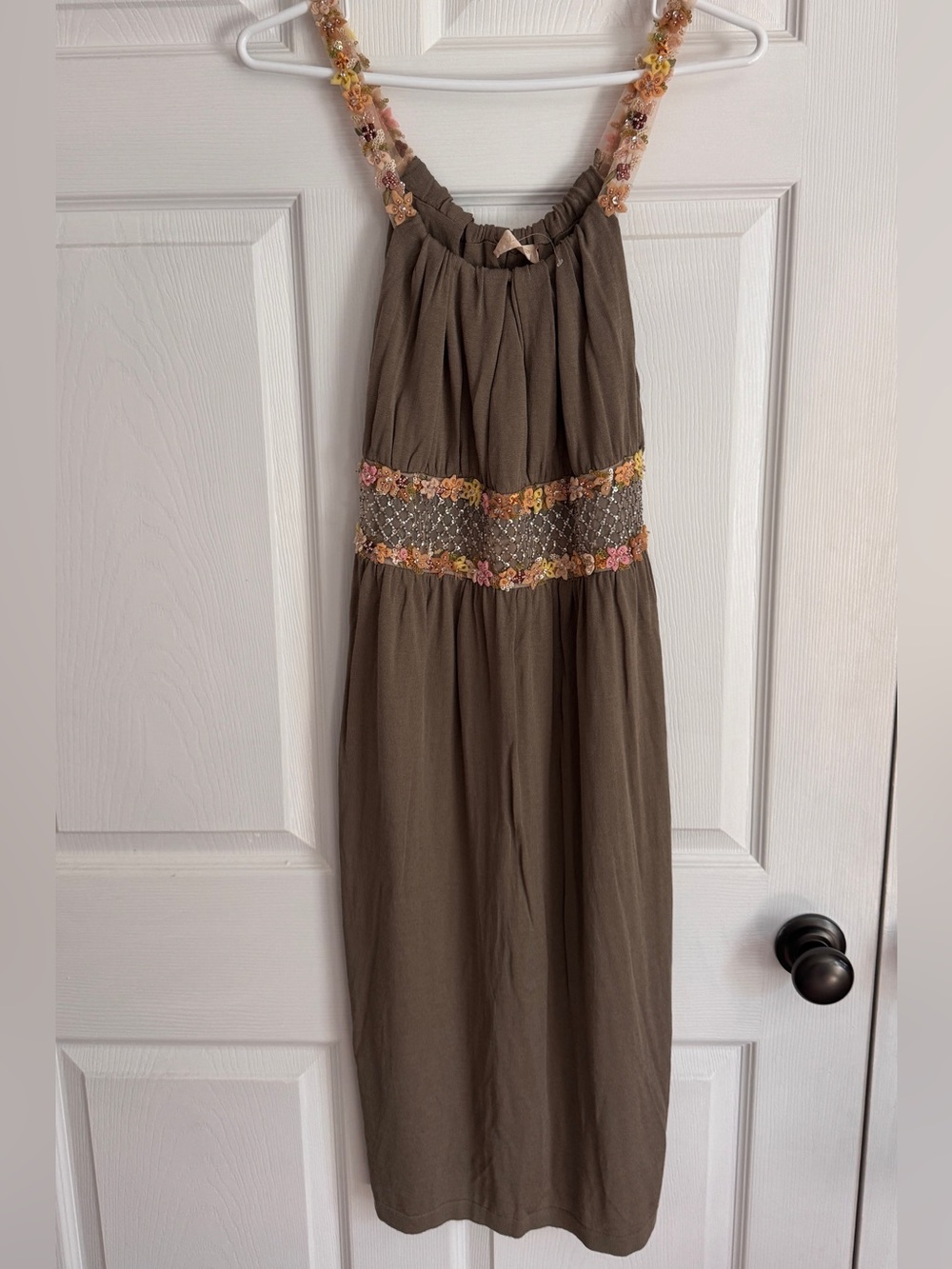 Valentino Olive Brown Floral-Trim dress